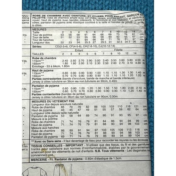 McCalls 7427 Sewing pattern Kids robe pajama top pant size 7 8 10 - Picture 5 of 6